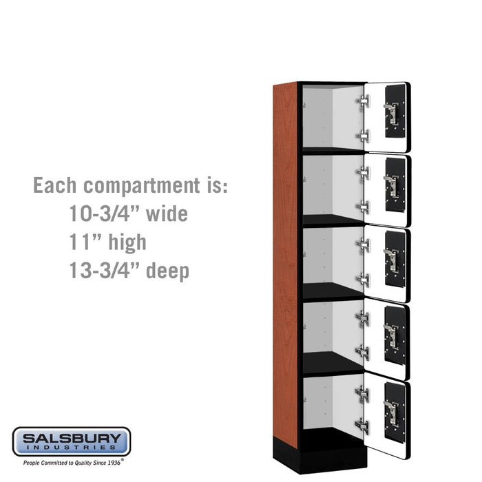 Salsbury 12" Wide Five Tier Box Style Designer Wood Locker - 1 Wide - 5 Feet High - 15 Inches Deep - Cherry - Silver Resettable Combination Locks - Sweatfully