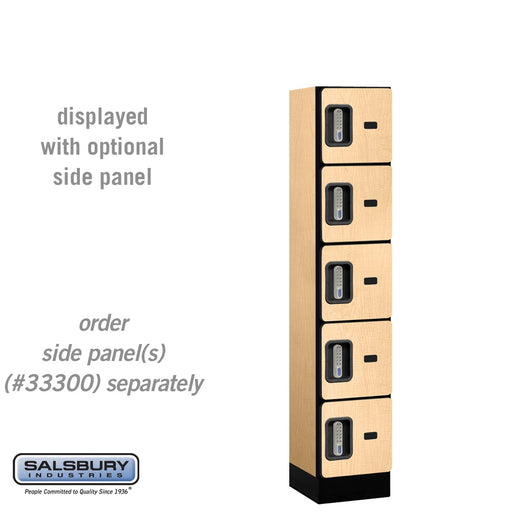 Salsbury 12" Wide Five Tier Box Style Designer Wood Locker - 1 Wide - 5 Feet High - 15 Inches Deep - Maple - Silver Electronic Locks - Sweatfully