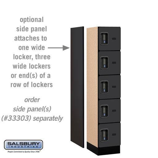 Salsbury 12" Wide Five Tier Box Style Designer Wood Locker - 1 Wide - 5 Feet High - 18 Inches Deep - Black - Black Electronic Locks - Sweatfully
