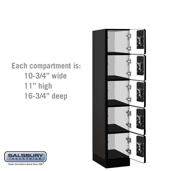 Salsbury 12" Wide Five Tier Box Style Designer Wood Locker - 1 Wide - 5 Feet High - 18 Inches Deep - Black - Silver Resettable Combination Locks - Sweatfully