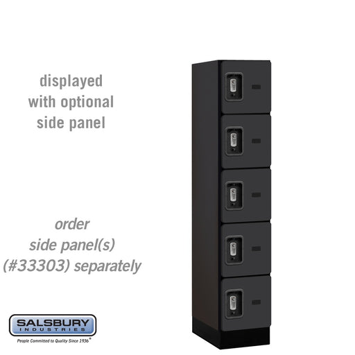 Salsbury 12" Wide Five Tier Box Style Designer Wood Locker - 1 Wide - 5 Feet High - 18 Inches Deep - Black - Silver Resettable Combination Locks - Sweatfully