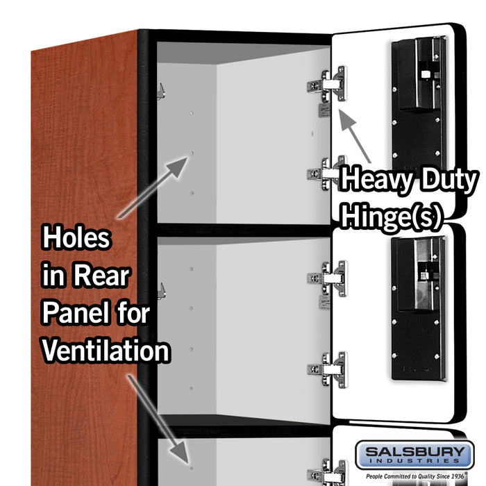 Salsbury 12" Wide Five Tier Box Style Designer Wood Locker - 1 Wide - 5 Feet High - 18 Inches Deep - Cherry - Hasps - Sweatfully