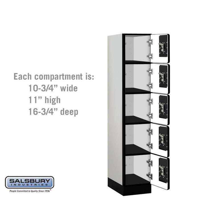 Salsbury 12" Wide Five Tier Box Style Designer Wood Locker - 1 Wide - 5 Feet High - 18 Inches Deep - Gray - Black Resettable Combination Locks - Sweatfully
