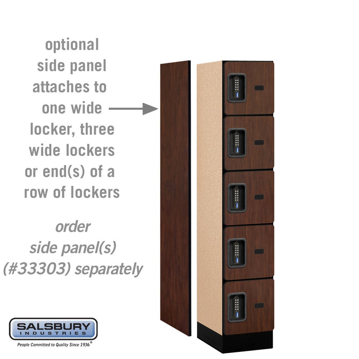 Salsbury 12" Wide Five Tier Box Style Designer Wood Locker - 1 Wide - 5 Feet High - 18 Inches Deep - Mahogany - Black Electronic Locks - Sweatfully