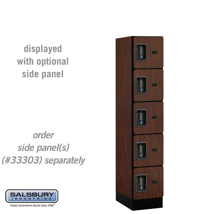 Salsbury 12" Wide Five Tier Box Style Designer Wood Locker - 1 Wide - 5 Feet High - 18 Inches Deep - Mahogany - Black Electronic Locks - Sweatfully