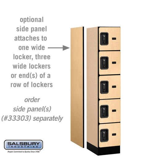 Salsbury 12" Wide Five Tier Box Style Designer Wood Locker - 1 Wide - 5 Feet High - 18 Inches Deep - Maple - Black Resettable Combination Locks - Sweatfully