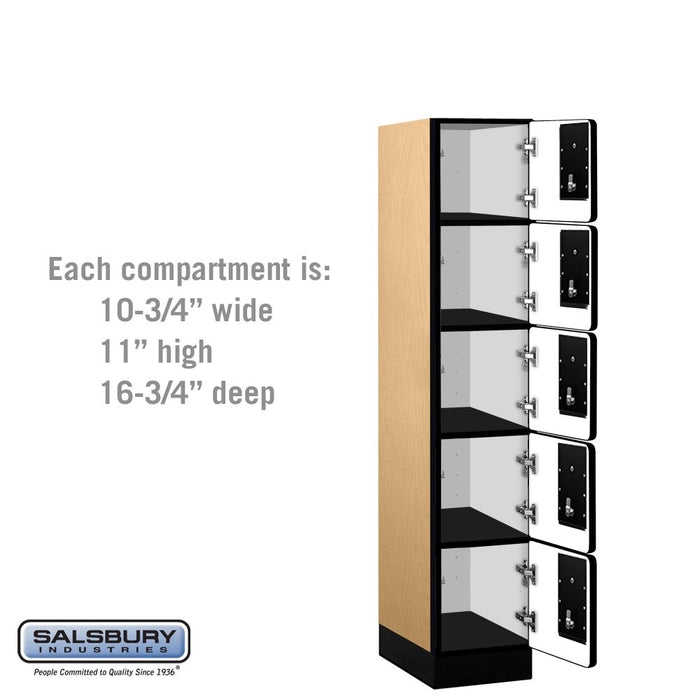 Salsbury 12" Wide Five Tier Box Style Designer Wood Locker - 1 Wide - 5 Feet High - 18 Inches Deep - Maple - Silver Electronic Locks - Sweatfully