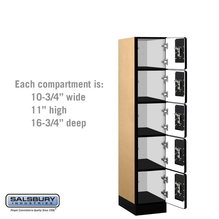 Salsbury 12" Wide Five Tier Box Style Designer Wood Locker - 1 Wide - 5 Feet High - 18 Inches Deep - Maple - Silver Resettable Combination Locks - Sweatfully