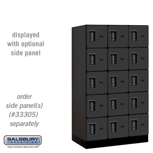 Salsbury 12" Wide Five Tier Box Style Designer Wood Locker - 3 Wide - 5 Feet High - 21 Inches Deep - Black - Black Electronic Locks - Sweatfully