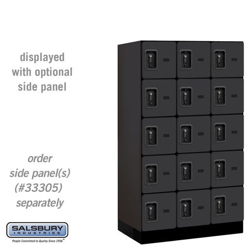 Salsbury 12" Wide Five Tier Box Style Designer Wood Locker - 3 Wide - 5 Feet High - 21 Inches Deep - Black - Black Resettable Combination Locks - Sweatfully