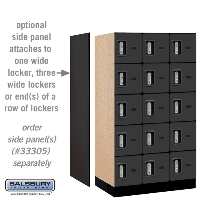 Salsbury 12" Wide Five Tier Box Style Designer Wood Locker - 3 Wide - 5 Feet High - 21 Inches Deep - Black - Silver Electronic Locks - Sweatfully