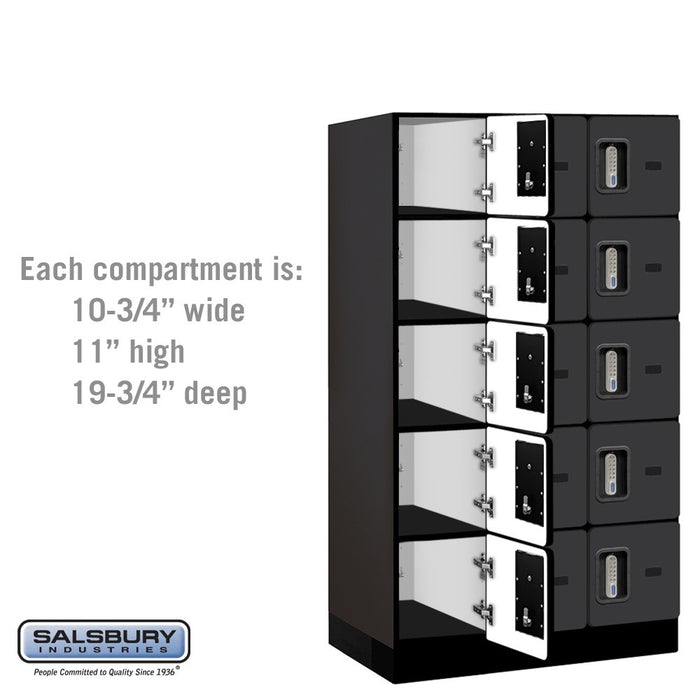 Salsbury 12" Wide Five Tier Box Style Designer Wood Locker - 3 Wide - 5 Feet High - 21 Inches Deep - Black - Silver Electronic Locks - Sweatfully