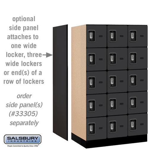 Salsbury 12" Wide Five Tier Box Style Designer Wood Locker - 3 Wide - 5 Feet High - 21 Inches Deep - Black - Silver Resettable Combination Locks - Sweatfully