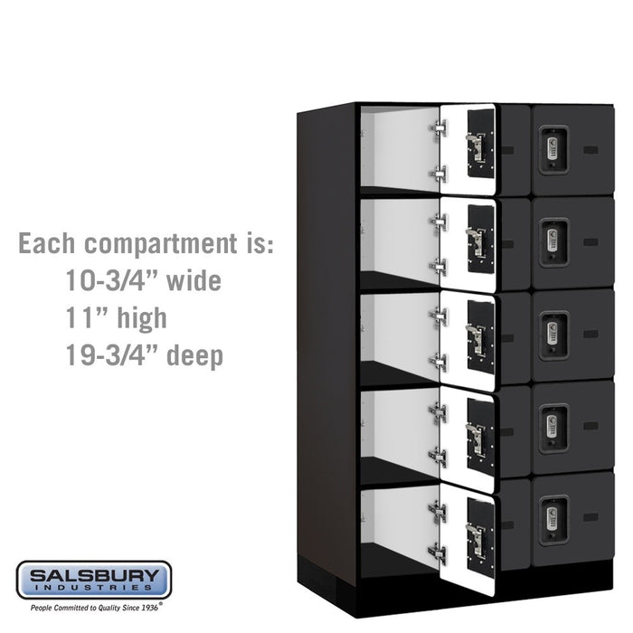 Salsbury 12" Wide Five Tier Box Style Designer Wood Locker - 3 Wide - 5 Feet High - 21 Inches Deep - Black - Silver Resettable Combination Locks - Sweatfully