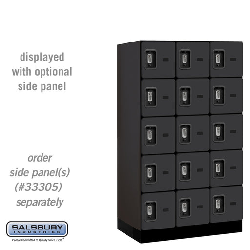 Salsbury 12" Wide Five Tier Box Style Designer Wood Locker - 3 Wide - 5 Feet High - 21 Inches Deep - Black - Silver Resettable Combination Locks - Sweatfully