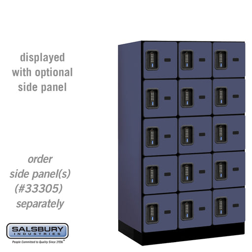 Salsbury 12" Wide Five Tier Box Style Designer Wood Locker - 3 Wide - 5 Feet High - 21 Inches Deep - Blue - Black Electronic Locks - Sweatfully