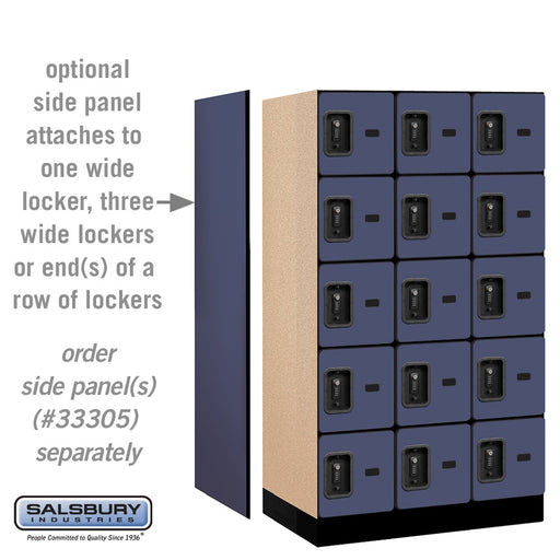 Salsbury 12" Wide Five Tier Box Style Designer Wood Locker - 3 Wide - 5 Feet High - 21 Inches Deep - Blue - Black Resettable Combination Locks - Sweatfully