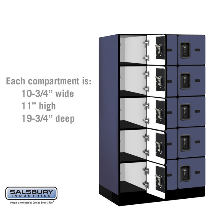 Salsbury 12" Wide Five Tier Box Style Designer Wood Locker - 3 Wide - 5 Feet High - 21 Inches Deep - Blue - Black Resettable Combination Locks - Sweatfully