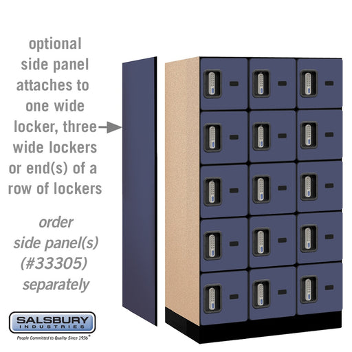 Salsbury 12" Wide Five Tier Box Style Designer Wood Locker - 3 Wide - 5 Feet High - 21 Inches Deep - Blue - Silver Electronic Locks - Sweatfully