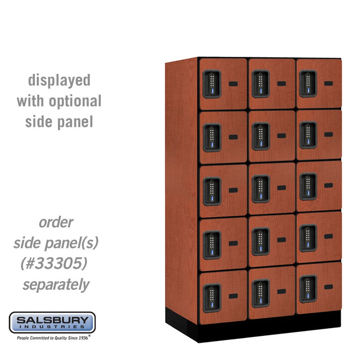 Salsbury 12" Wide Five Tier Box Style Designer Wood Locker - 3 Wide - 5 Feet High - 21 Inches Deep - Cherry - Black Electronic Locks - Sweatfully