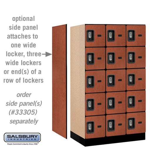 Salsbury 12" Wide Five Tier Box Style Designer Wood Locker - 3 Wide - 5 Feet High - 21 Inches Deep - Cherry - Silver Resettable Combination Locks - Sweatfully