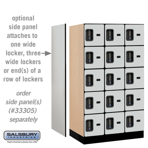 Salsbury 12" Wide Five Tier Box Style Designer Wood Locker - 3 Wide - 5 Feet High - 21 Inches Deep - Gray - Black Electronic Locks - Sweatfully