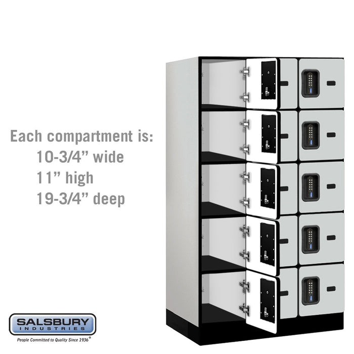 Salsbury 12" Wide Five Tier Box Style Designer Wood Locker - 3 Wide - 5 Feet High - 21 Inches Deep - Gray - Black Electronic Locks - Sweatfully