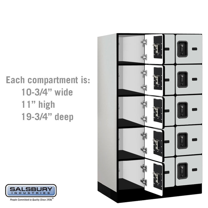Salsbury 12" Wide Five Tier Box Style Designer Wood Locker - 3 Wide - 5 Feet High - 21 Inches Deep - Gray - Black Resettable Combination Locks - Sweatfully
