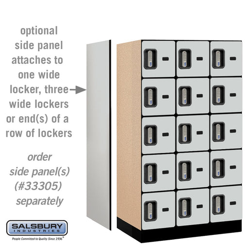 Salsbury 12" Wide Five Tier Box Style Designer Wood Locker - 3 Wide - 5 Feet High - 21 Inches Deep - Gray - Silver Electronic Locks - Sweatfully