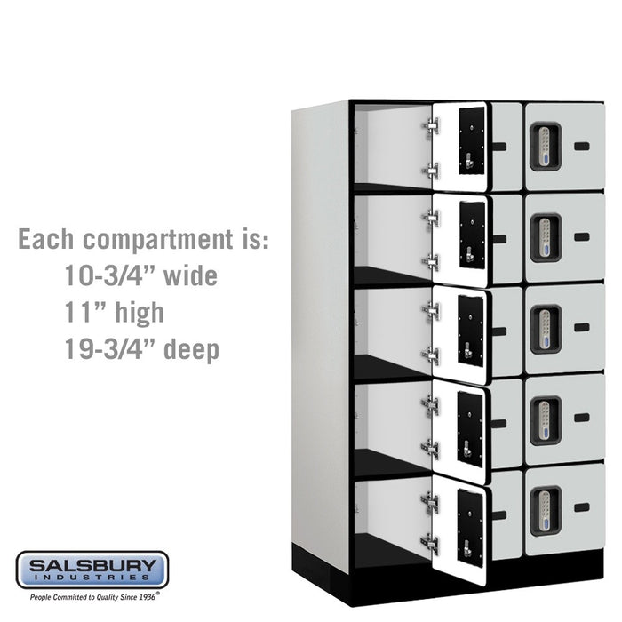 Salsbury 12" Wide Five Tier Box Style Designer Wood Locker - 3 Wide - 5 Feet High - 21 Inches Deep - Gray - Silver Electronic Locks - Sweatfully