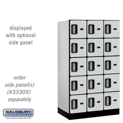 Salsbury 12" Wide Five Tier Box Style Designer Wood Locker - 3 Wide - 5 Feet High - 21 Inches Deep - Gray - Silver Electronic Locks - Sweatfully