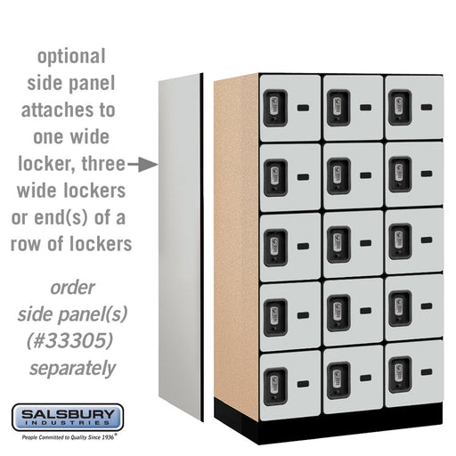 Salsbury 12" Wide Five Tier Box Style Designer Wood Locker - 3 Wide - 5 Feet High - 21 Inches Deep - Gray - Silver Resettable Combination Locks - Sweatfully