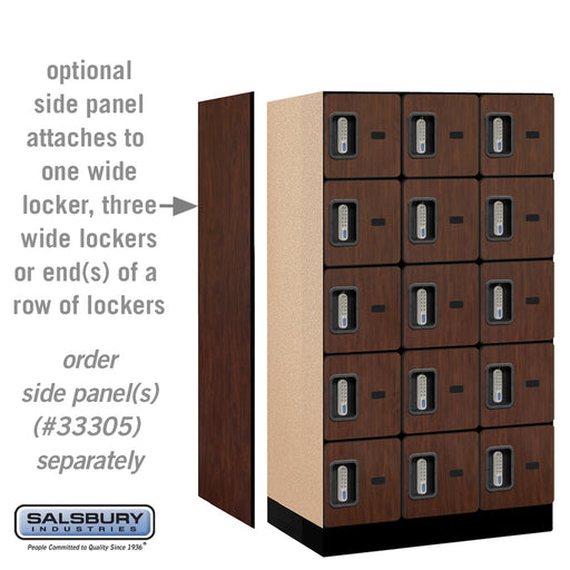 Salsbury 12" Wide Five Tier Box Style Designer Wood Locker - 3 Wide - 5 Feet High - 21 Inches Deep - Mahogany - Silver Electronic Locks - Sweatfully