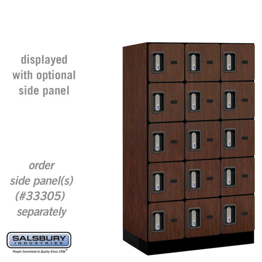 Salsbury 12" Wide Five Tier Box Style Designer Wood Locker - 3 Wide - 5 Feet High - 21 Inches Deep - Mahogany - Silver Electronic Locks - Sweatfully
