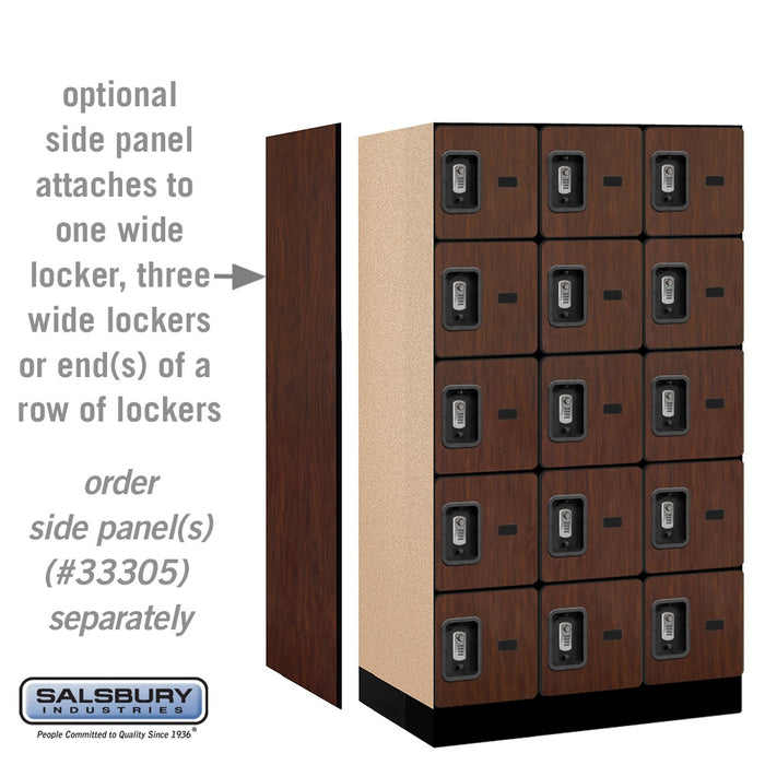 Salsbury 12" Wide Five Tier Box Style Designer Wood Locker - 3 Wide - 5 Feet High - 21 Inches Deep - Mahogany - Silver Resettable Combination Locks - Sweatfully