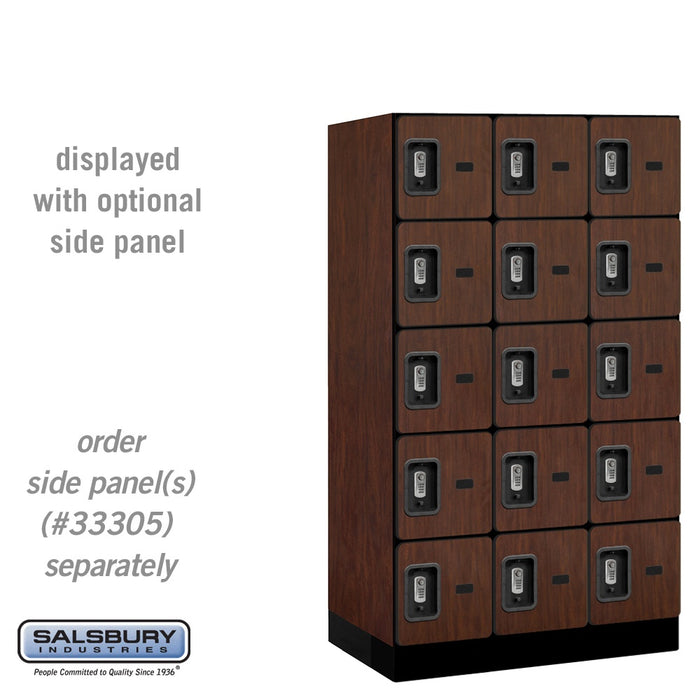 Salsbury 12" Wide Five Tier Box Style Designer Wood Locker - 3 Wide - 5 Feet High - 21 Inches Deep - Mahogany - Silver Resettable Combination Locks - Sweatfully