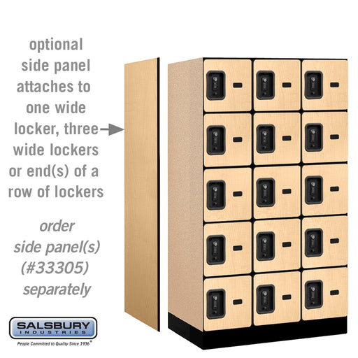 Salsbury 12" Wide Five Tier Box Style Designer Wood Locker - 3 Wide - 5 Feet High - 21 Inches Deep - Maple - Black Resettable Combination Locks - Sweatfully