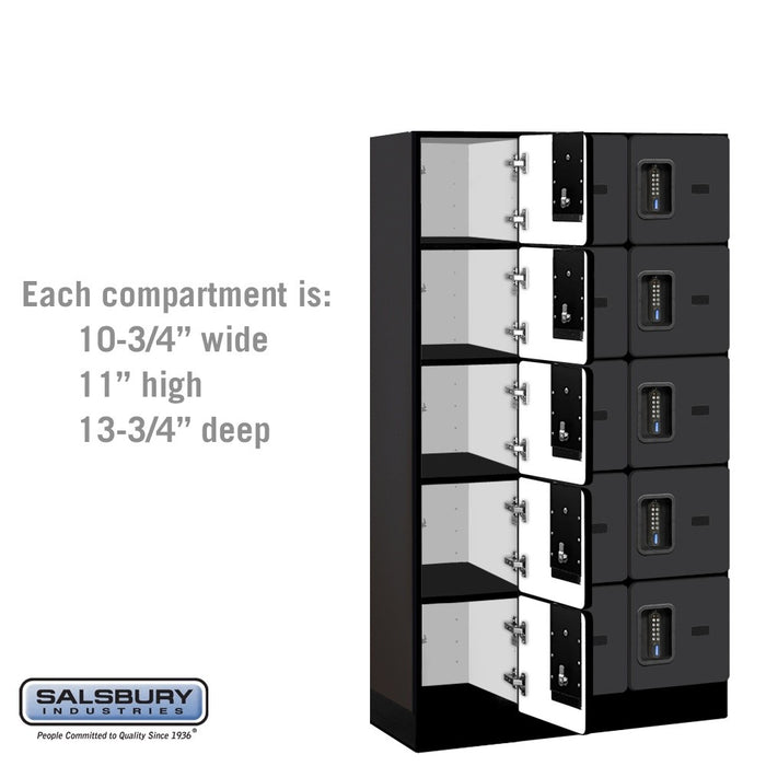 Salsbury 12" Wide Five Tier Box Style Designer Wood Locker - 3 Wide - 5 Feet High - 15 Inches Deep - Black - Black Electronic Locks - Sweatfully