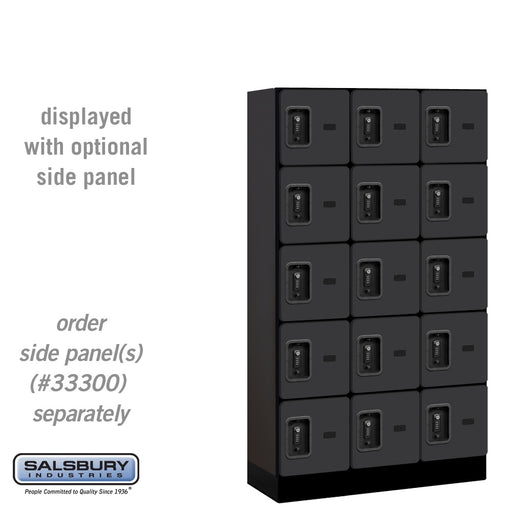 Salsbury 12" Wide Five Tier Box Style Designer Wood Locker - 3 Wide - 5 Feet High - 15 Inches Deep - Black - Black Resettable Combination Locks - Sweatfully