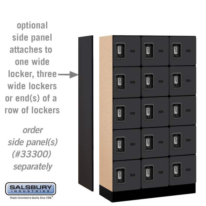 Salsbury 12" Wide Five Tier Box Style Designer Wood Locker - 3 Wide - 5 Feet High - 15 Inches Deep - Black - Silver Resettable Combination Locks - Sweatfully