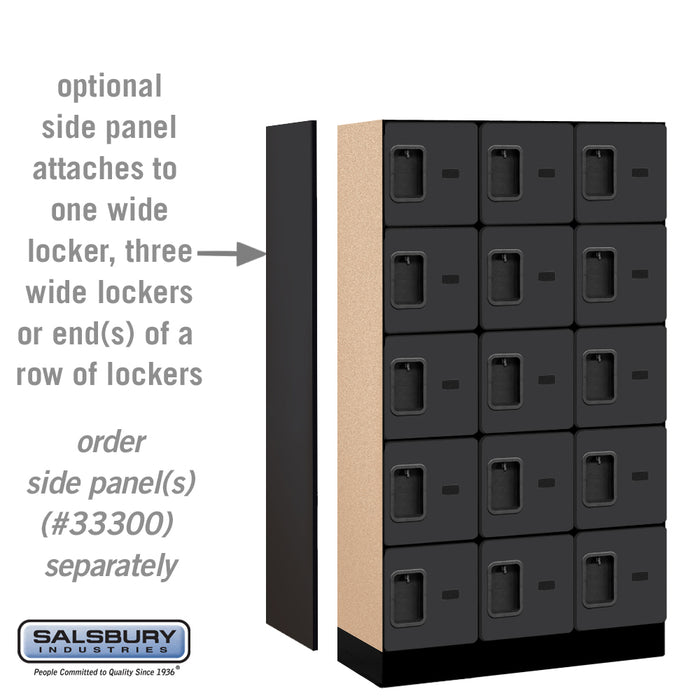 Salsbury 12" Wide Five Tier Box Style Designer Wood Locker - 3 Wide - 5 Feet High - 15 Inches Deep - Black - Hasps - Sweatfully