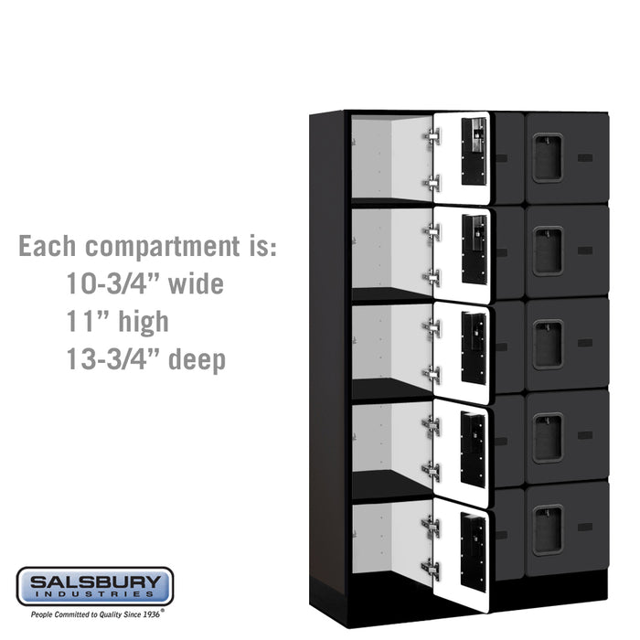 Salsbury 12" Wide Five Tier Box Style Designer Wood Locker - 3 Wide - 5 Feet High - 15 Inches Deep - Black - Hasps - Sweatfully
