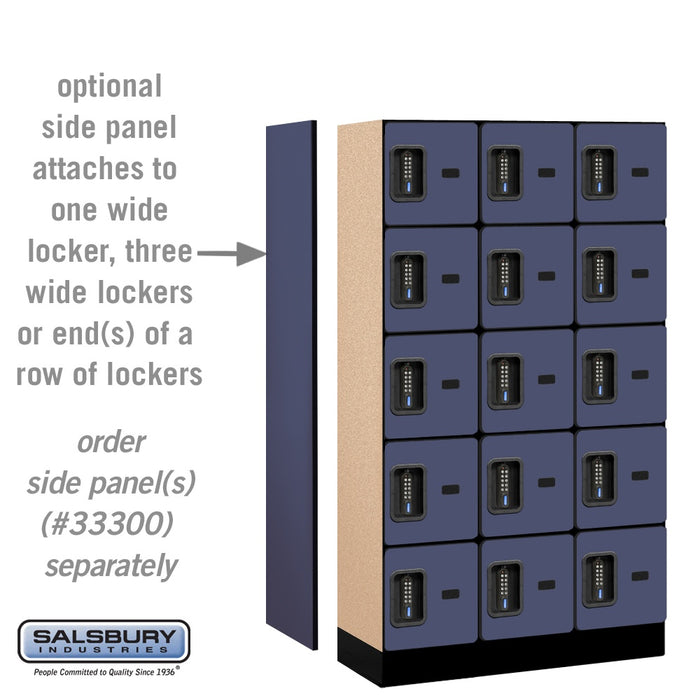 Salsbury 12" Wide Five Tier Box Style Designer Wood Locker - 3 Wide - 5 Feet High - 15 Inches Deep - Blue - Black Electronic Locks - Sweatfully