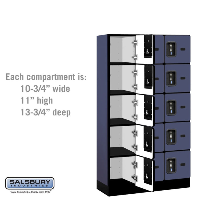 Salsbury 12" Wide Five Tier Box Style Designer Wood Locker - 3 Wide - 5 Feet High - 15 Inches Deep - Blue - Black Electronic Locks - Sweatfully