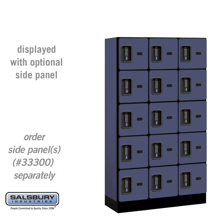 Salsbury 12" Wide Five Tier Box Style Designer Wood Locker - 3 Wide - 5 Feet High - 15 Inches Deep - Blue - Black Electronic Locks - Sweatfully