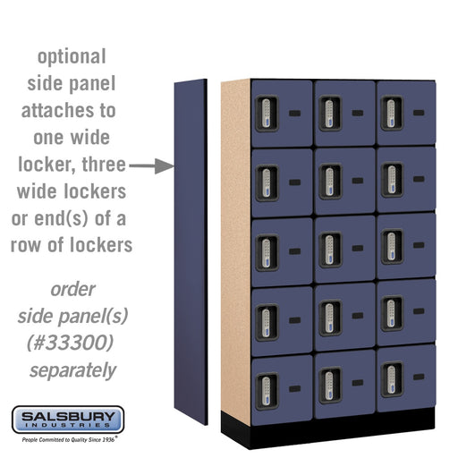 Salsbury 12" Wide Five Tier Box Style Designer Wood Locker - 3 Wide - 5 Feet High - 15 Inches Deep - Blue - Silver Electronic Locks - Sweatfully