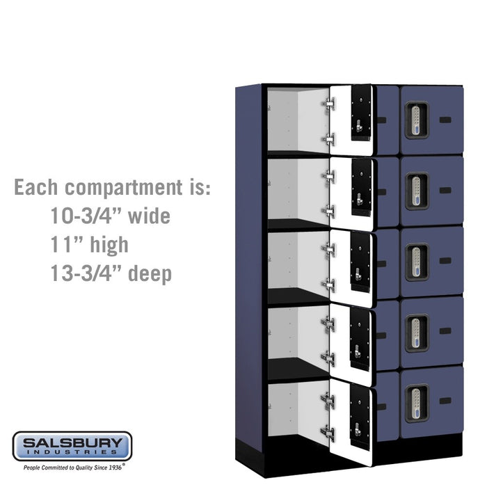 Salsbury 12" Wide Five Tier Box Style Designer Wood Locker - 3 Wide - 5 Feet High - 15 Inches Deep - Blue - Silver Electronic Locks - Sweatfully