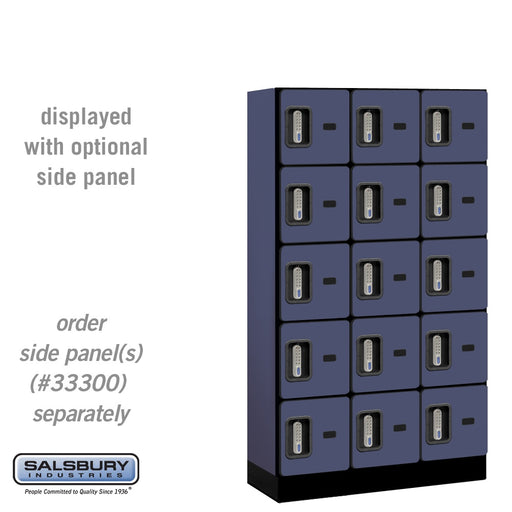 Salsbury 12" Wide Five Tier Box Style Designer Wood Locker - 3 Wide - 5 Feet High - 15 Inches Deep - Blue - Silver Electronic Locks - Sweatfully
