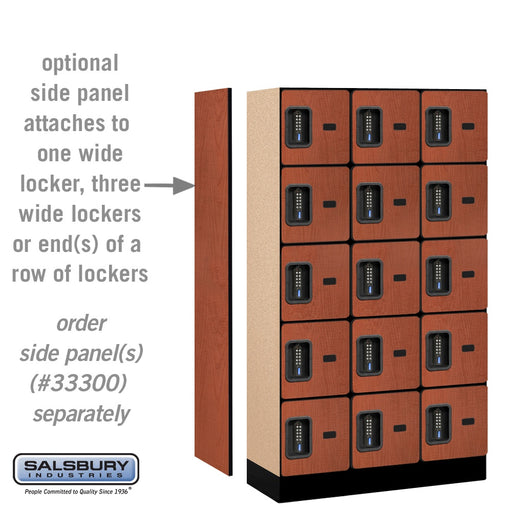 Salsbury 12" Wide Five Tier Box Style Designer Wood Locker - 3 Wide - 5 Feet High - 15 Inches Deep - Cherry - Black Electronic Locks - Sweatfully