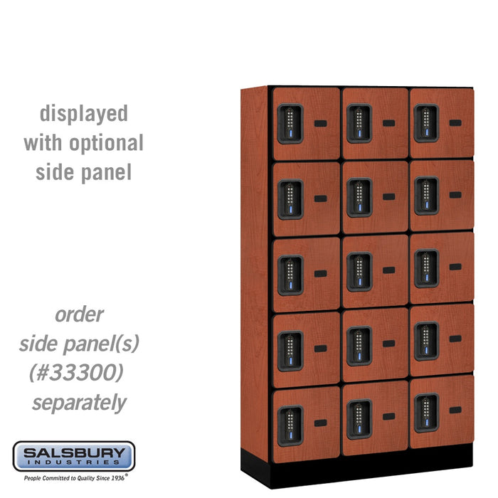Salsbury 12" Wide Five Tier Box Style Designer Wood Locker - 3 Wide - 5 Feet High - 15 Inches Deep - Cherry - Black Electronic Locks - Sweatfully